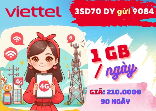 Gói cước 3SD70 Viettel - Nhận ngay ưu đãi 3 tháng sử dụng, có 30GB/tháng
