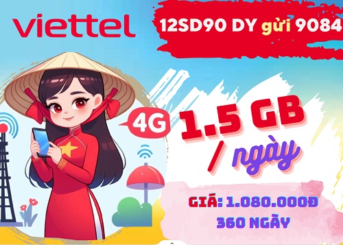 Gói cước 12SD90 Viettel: Ưu đãi 45GB, dùng trọn gói 1 năm
