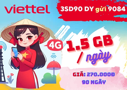 Gói cước 3SD90 Viettel sử dụng liên tục 3 tháng chỉ với 270.000đ
