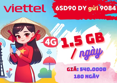 Gói cước 6SD90 Viettel: Ưu đãi 45GB, dùng 180 ngày