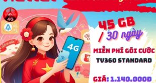 Gói cước 12TV95K Viettel: Ưu đãi 1.5GB/ngày, miễn phí TV360, dùng 1 năm