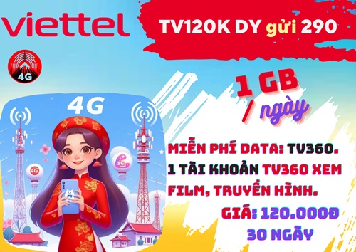 Gói cước TV120K Viettel: Ưu đãi 1GB mỗi ngày, Xem TV360, Euro 2024 thả ga