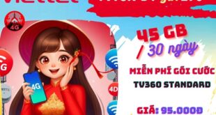Gói cước TV95K Viettel: Có 1.5GB mỗi ngày, kèm TV360, dùng 30 ngày