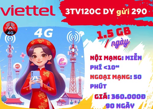 Đăng ký gói cước 3TV120C Viettel thoại, online, giải trí thả ga 3 tháng chỉ 360k