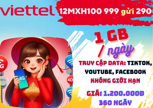 Gói cước 12MXH100 Viettel nhận 360GB data lướt mạng xã hội miễn phí cả năm
