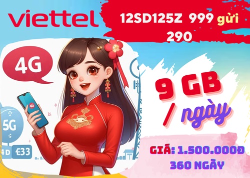 Gói cước 12SD125Z Viettel ưu đãi 3.240GB data kèm tiện ích TV360 miễn phí