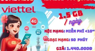 Gói cước 12V120B Viettel: Có 1.5GB mỗi ngày, gọi nội mạng và ngoại mạng, chu kỳ 1 năm