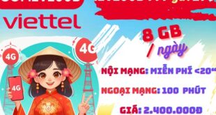Gói cước 12V200B Viettel: Có 8GB DATA mỗi ngày, gọi thả ga, dùng 1 năm