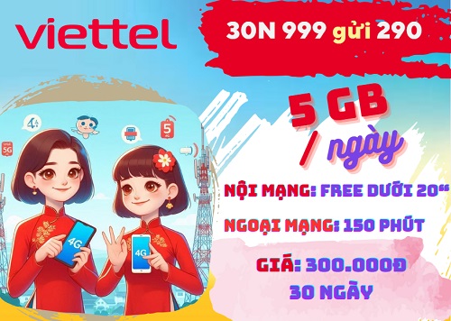 Gói 30N Viettel: 150GB data tốc độ cao, gọi thả ga chỉ 300K