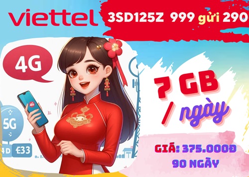 Gói cước 3SD125Z Viettel ưu đãi 630GB data và 3 tháng truy cập TV360 miễn phí