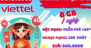 Gói cước 3V200B Viettel ưu đãi 720GB data miễn phí gọi 3 tháng, giá 600.000đ