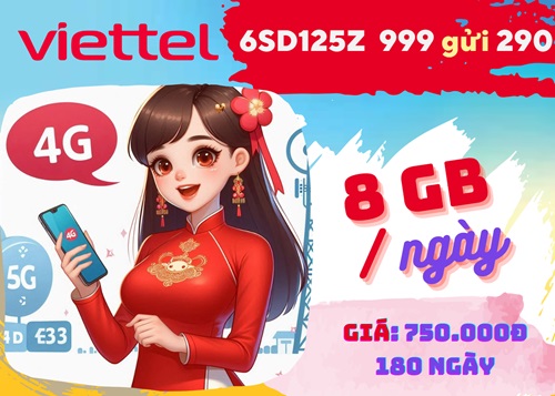 Gói cước 6SD125Z Viettel chỉ 750k sử dụng data kèm tiện ích thả ga suốt nửa năm