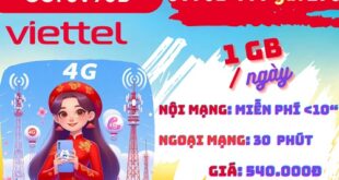 Gói cước 6V90B Viettel: Gọi thả ga, dùng 1 GB mỗi ngày, dùng 6 tháng