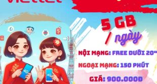 Gói cước 90N Viettel: 5GB mỗi ngày, gọi nội mạng và ngoại mạng, chu kỳ 90 ngày