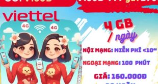 Gói cước V160B Viettel: Có 4GB mỗi ngày, gọi nội mạng và ngoại mạng, dùng 30 ngày
