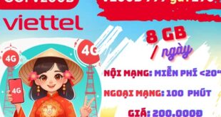 Gói cước V200B Viettel: Có 8GB mỗi ngày, gọi thả ga, dùng 30 ngày
