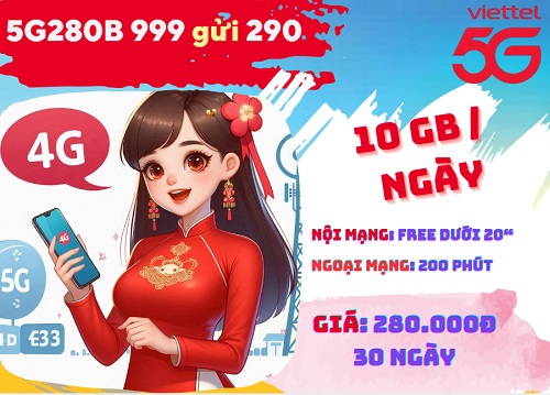 Gói cước 5G280B Viettel dùng data và liên lạc thả ga suốt cả tháng 