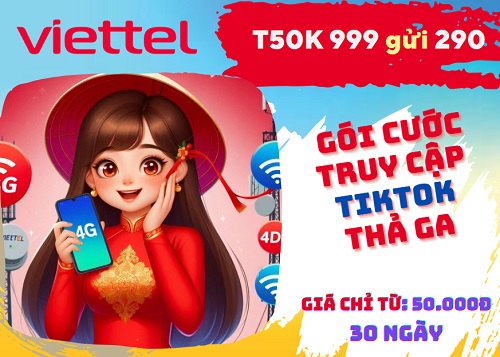 Gói cước T50K Viettel có ngay 50GB Data tốc độ cao dùng TikTok, Chu kỳ 30 ngày